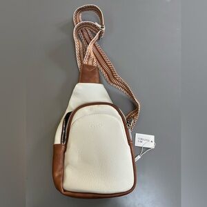 Cluci Cream and Brown Leather Backpack with Patterned Strap